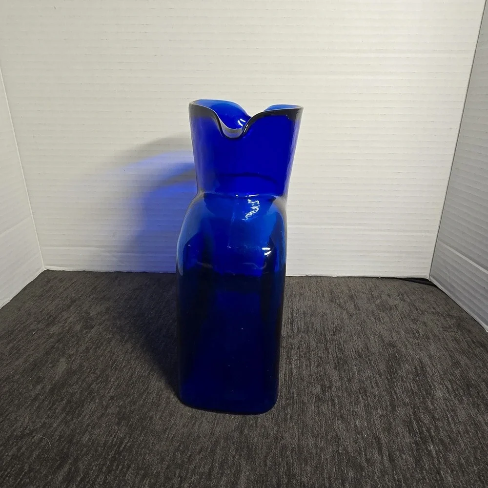 Blenko Hand Blown Cobalt Blue Water Bottle Pitcher Vase 8 Inches Collectable